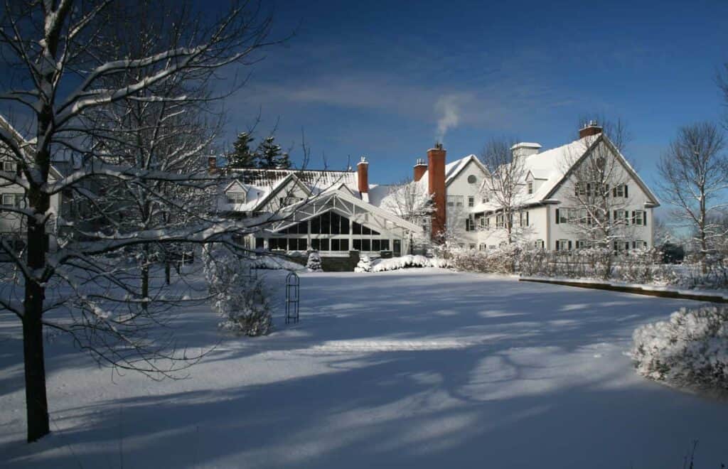 A snow covered mountain resort