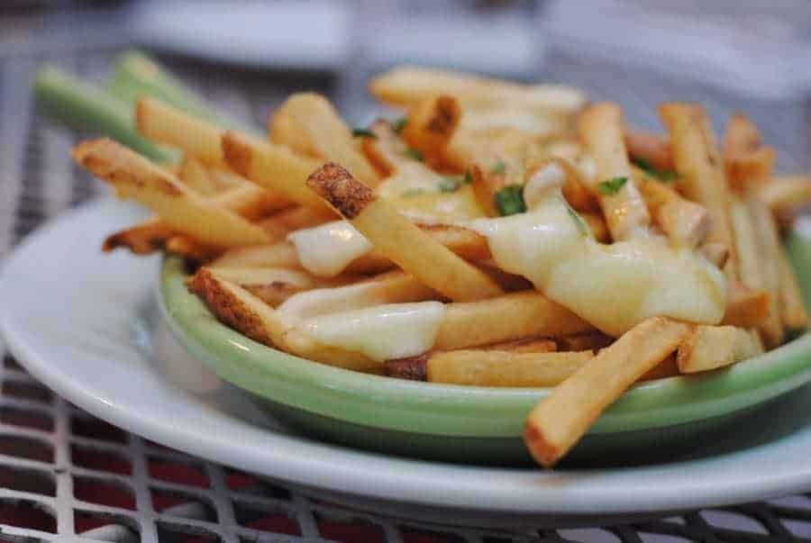 Close up of french fries covered in gravy and cheese curds in Litchfield Hills, Connecticut.