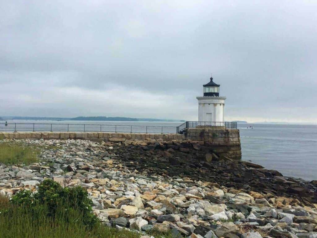 A lighthouse on a rocky coast