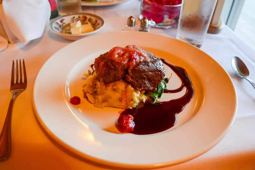 Gourmet dinner on a white plate in Woodstock Vermont