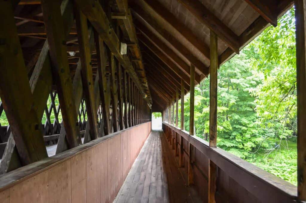 Inside view of a covered bridge in Woodstock Vermont