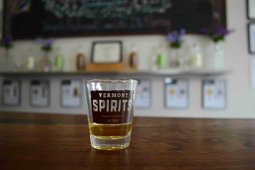 A glass of beer on a table in Woodstock Vermont