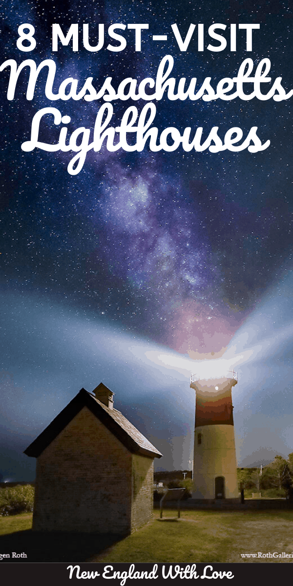 Pinterest social share image that says 8 Must-Visit Massachusetts Lighthouses.