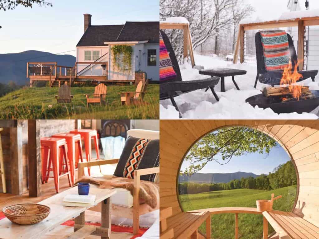 4 Different views of an airbnb in Vermont in the 4 seasons
