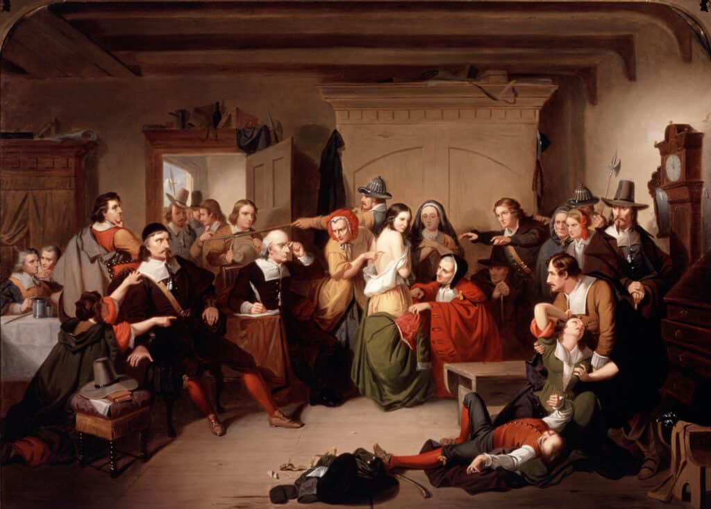 Painting of Salem witchcraft trial