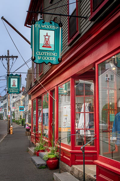 A row of storefronts in Marblehead, MA