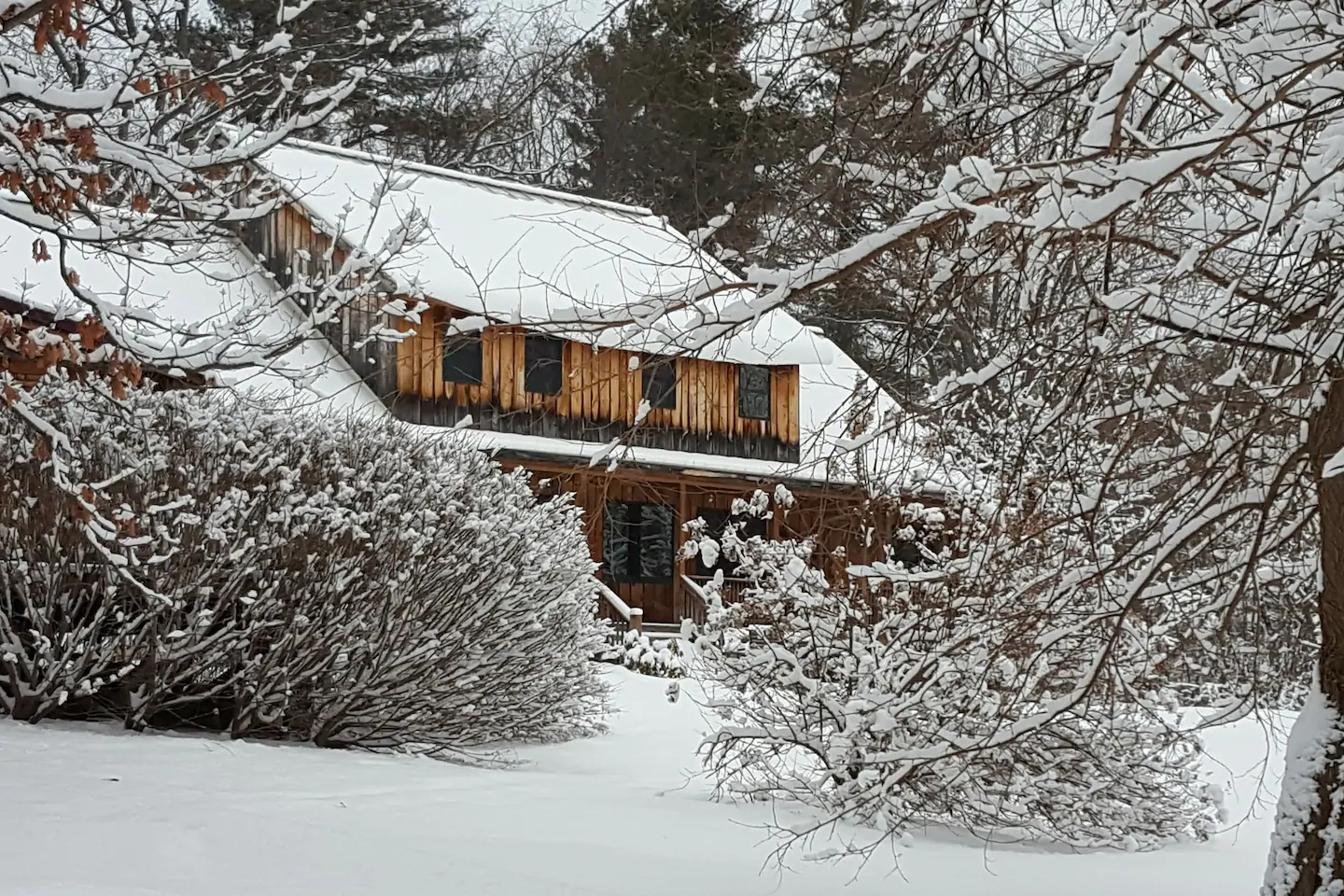 Cabin in the woods covered with snow