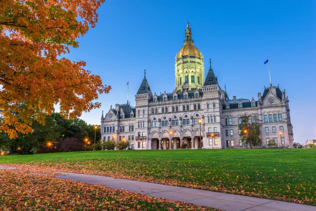 Distant view of State Capitol building in Connecticut