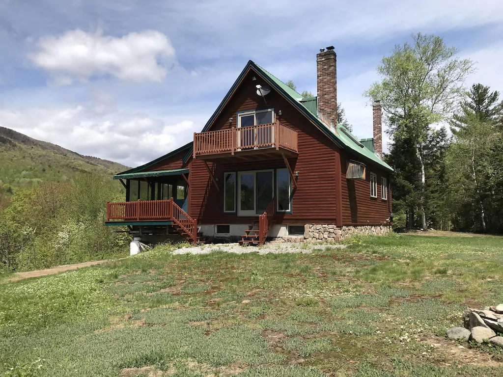 A reddish brown chalet