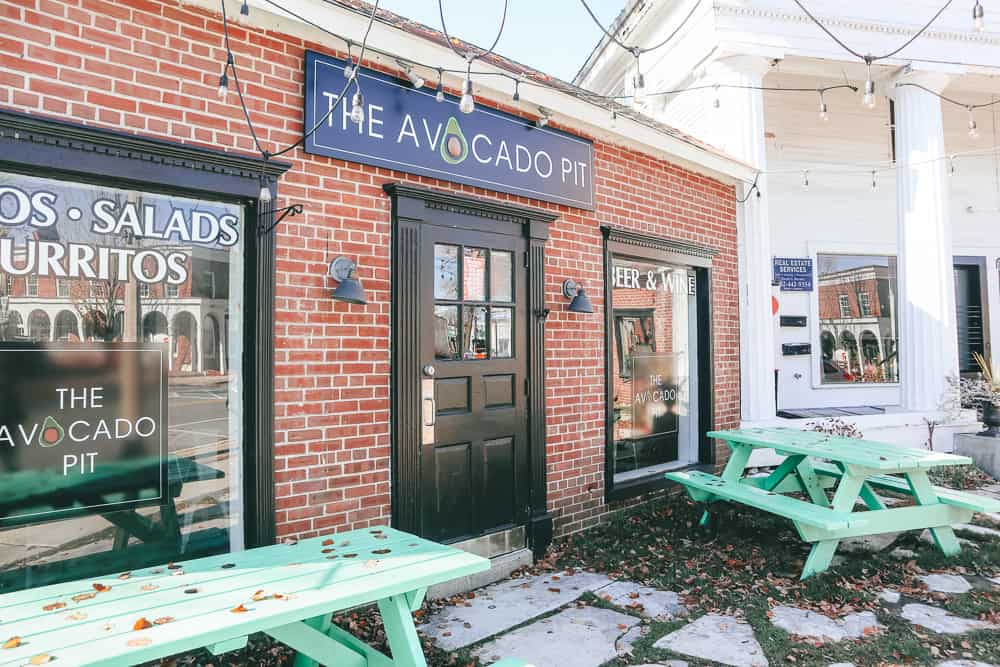 Red brick front of the Avocado Pit in Bennington, Vt