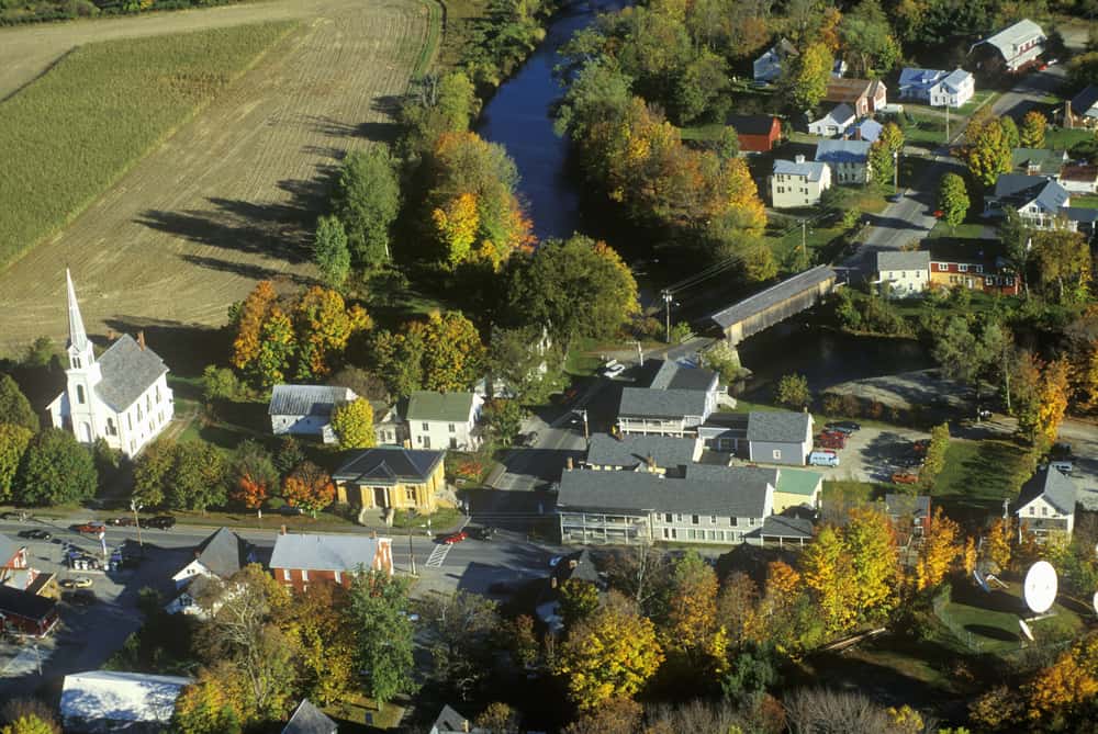 Aerial view of a town in Vermont
