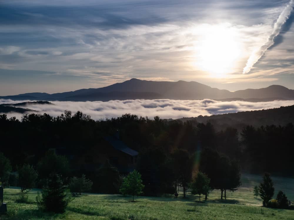 View of Mount Mansfield at sunset