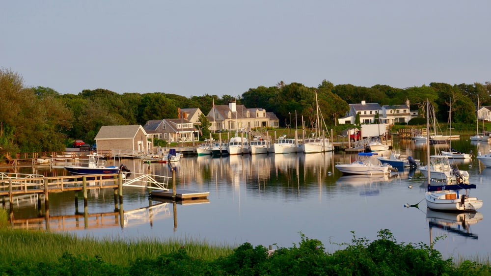 Several boats docked in the harbor