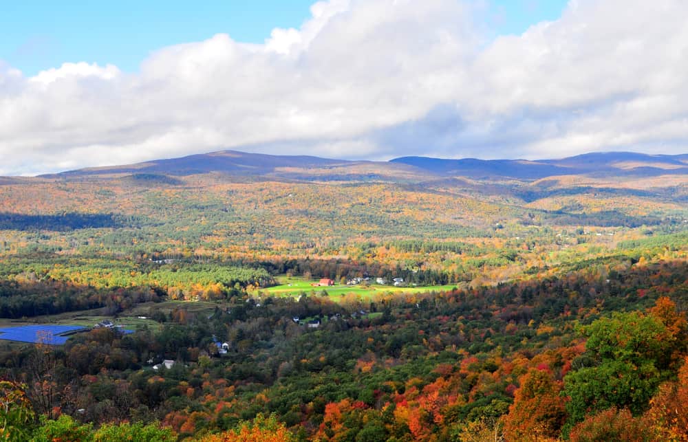 Aerial view of the Berkshire mountains in the fall