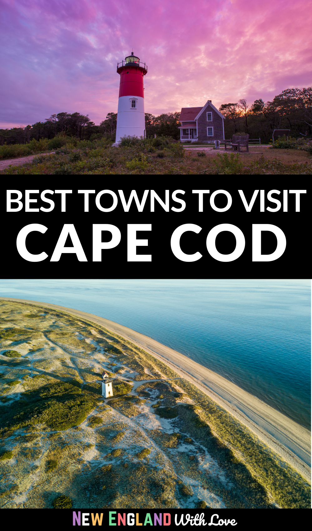 Pinterest graphic reading "Best Towns to Visit Cape Cod"