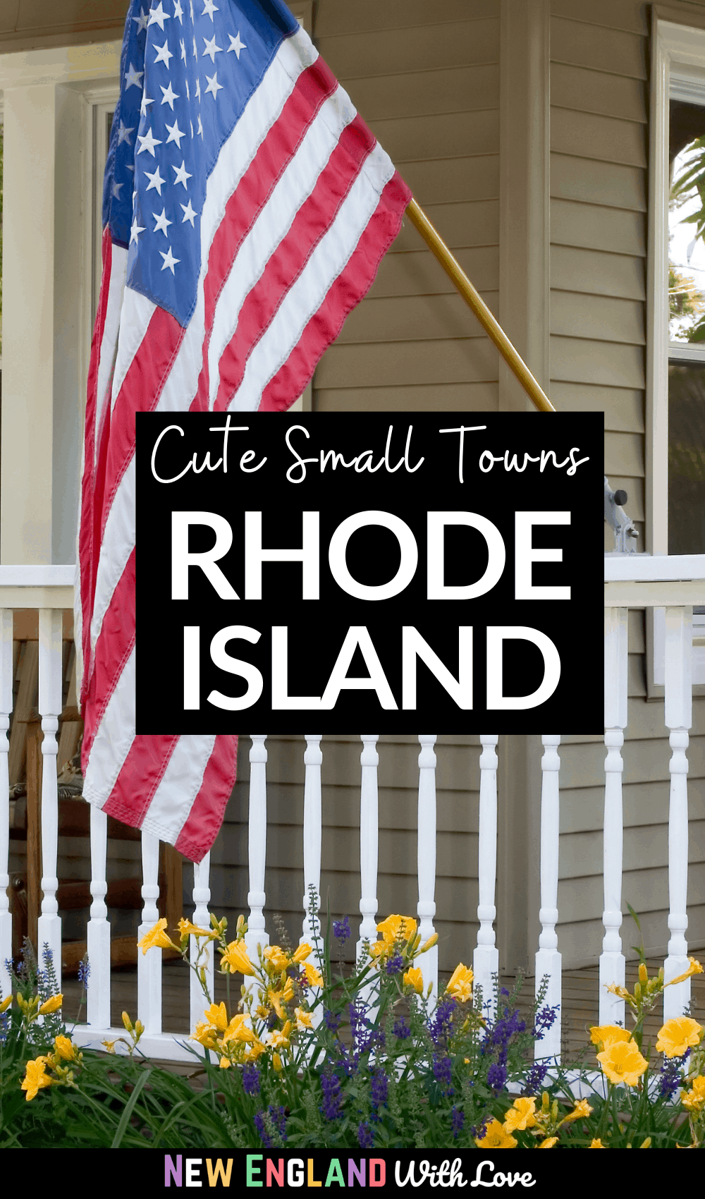 Pinterest graphic reading "Cute Small Towns Rhode Island"