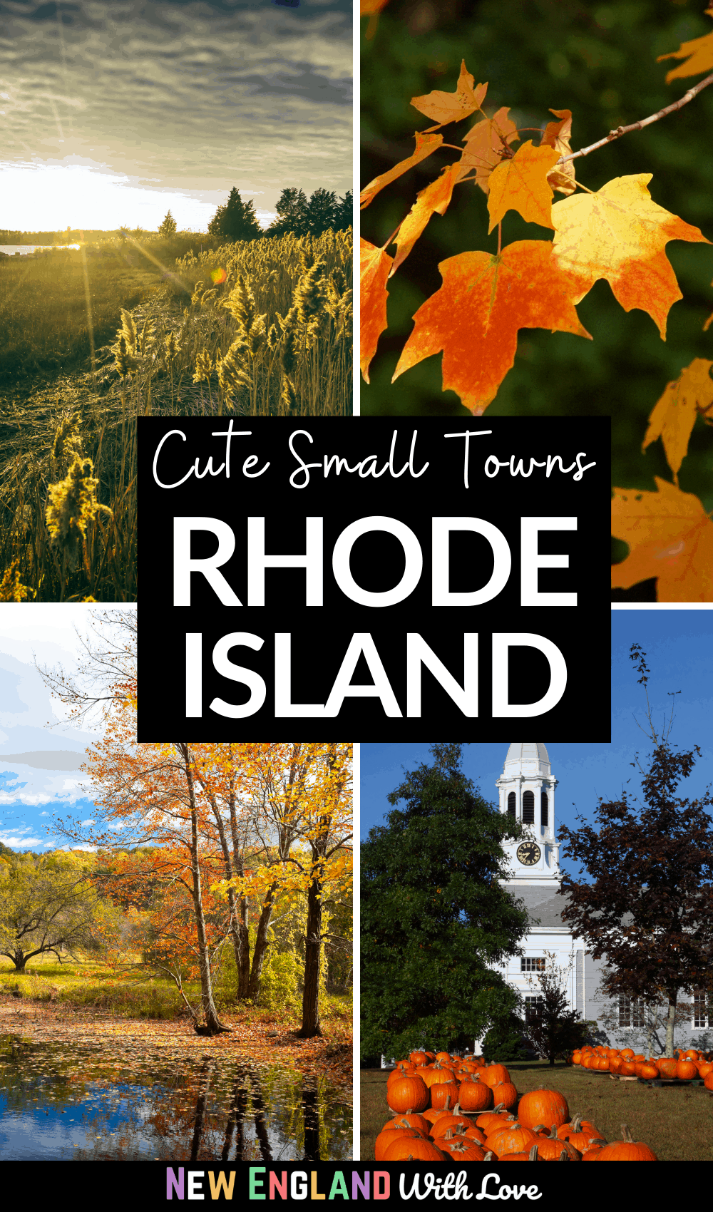 Pinterest graphic reading "Cute Small Towns Rhode Island"