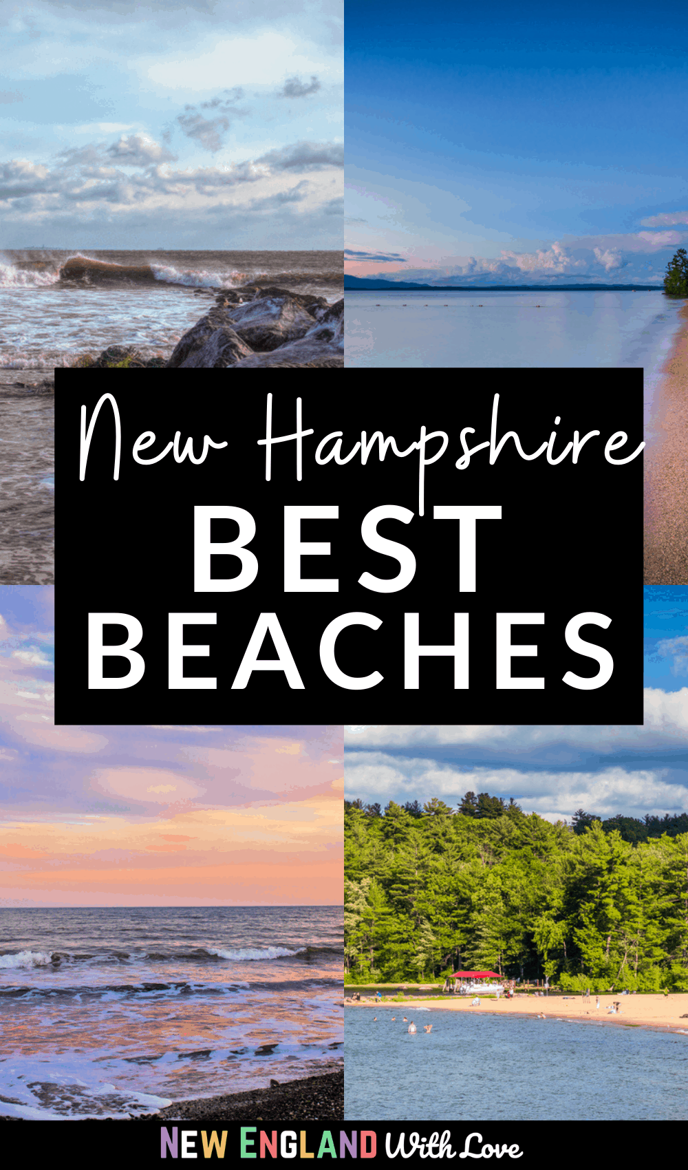 Pinterest graphic reading "New Hampshire Best Beaches"