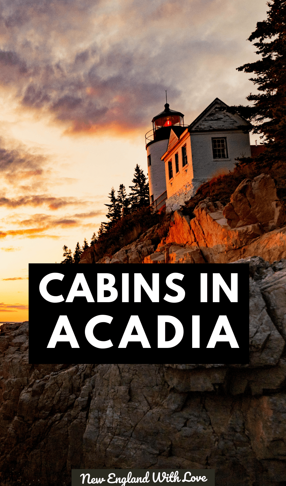 Pinterest graphic reading "CABINS IN ACADIA"