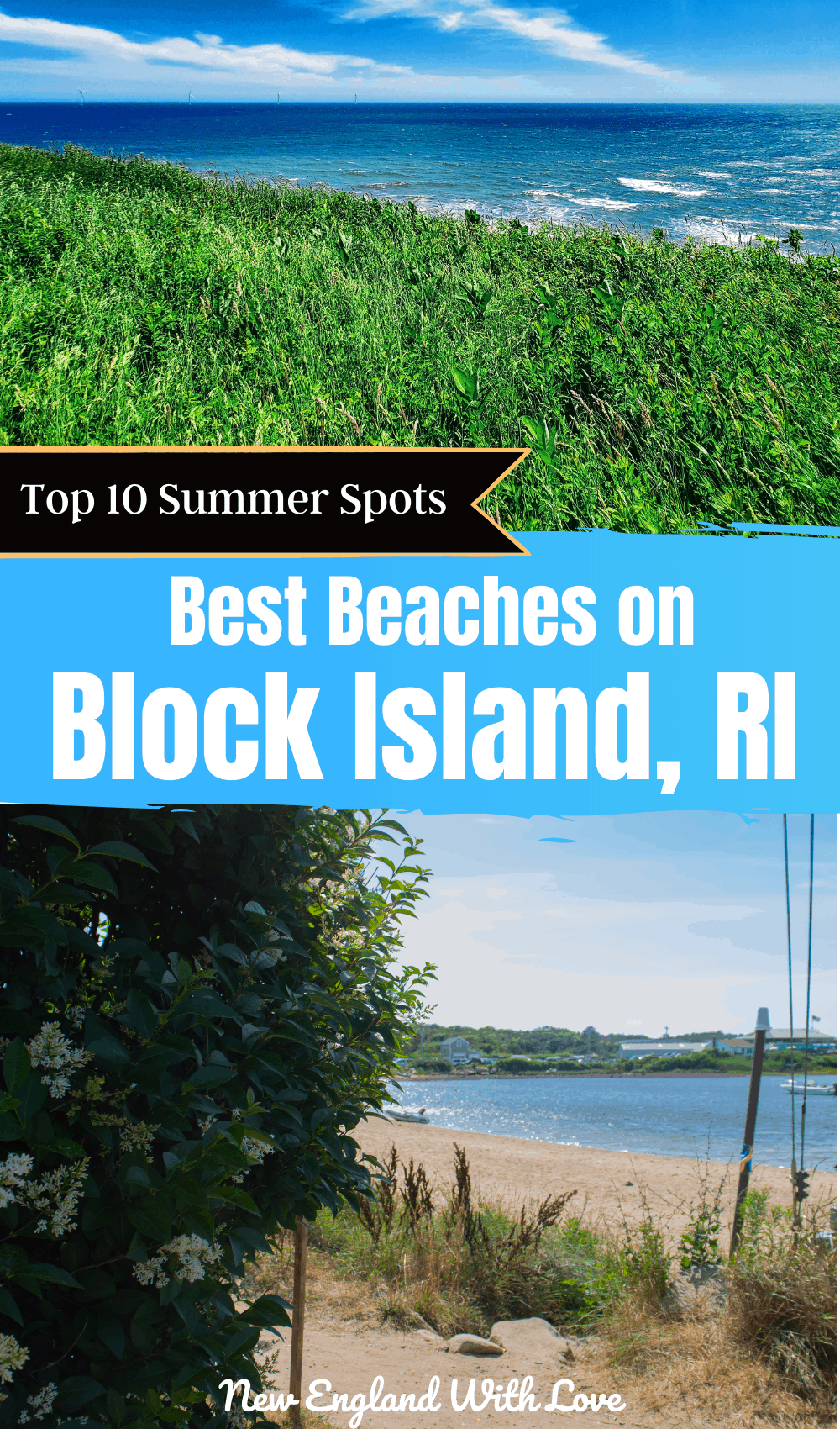 Pinterest graphic reading "Best Beaches on Block Island, RI"