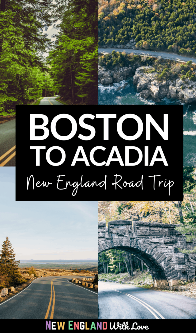 Pinterest graphic reading "BOSTON TO ACADIA New England Road Trip"
