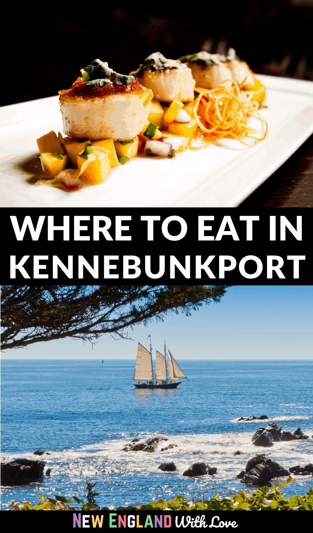 Pinterest graphic reading WHERE TO EAT IN KENNEBUNKPORT