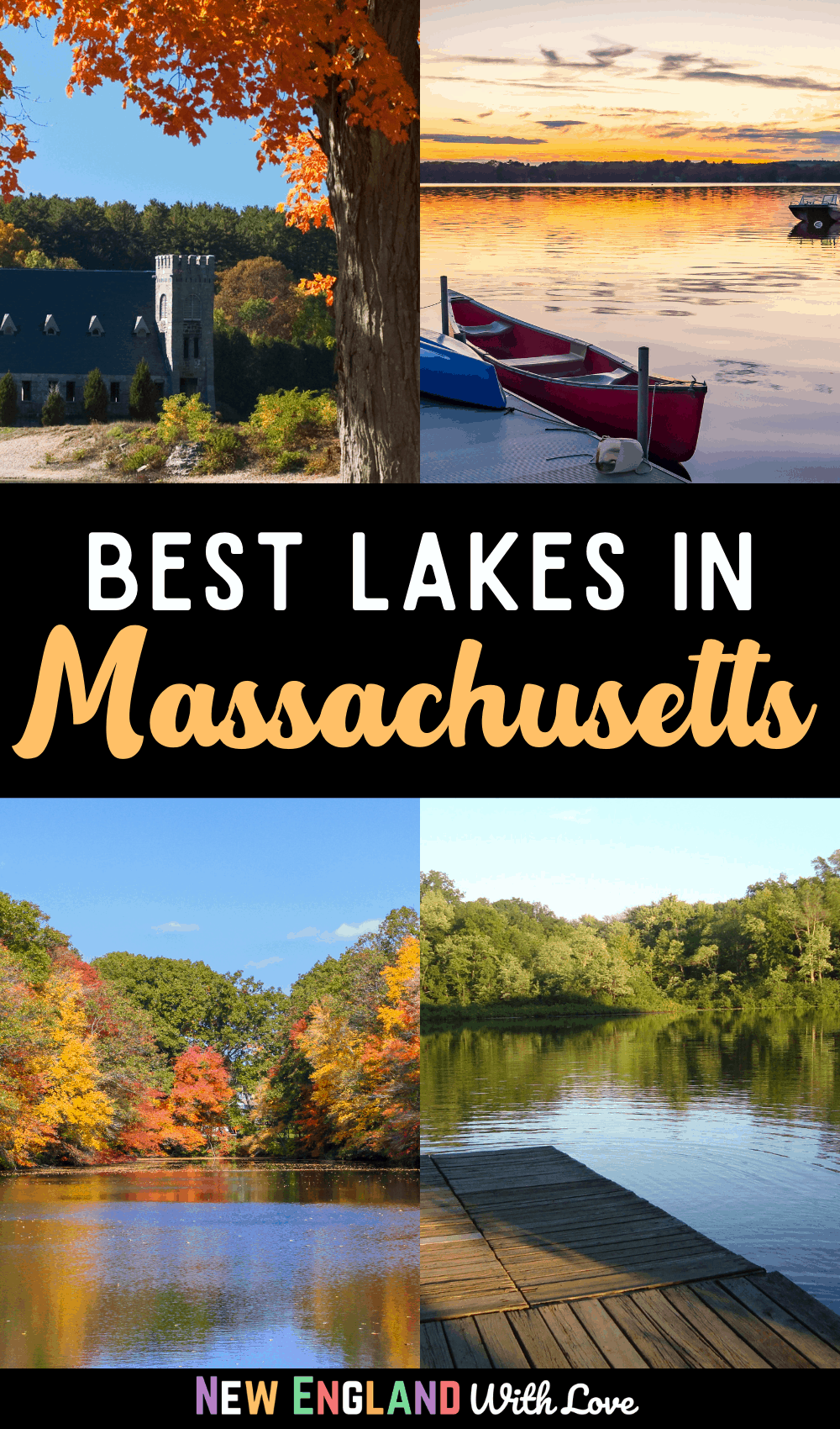 Pinterest graphic reading "Best Lakes in Massachusetts"