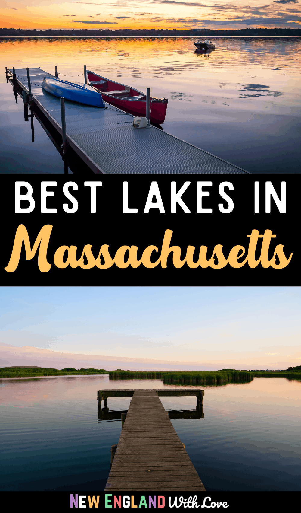 Pinterest graphic reading "Best Lakes in Massachusetts"