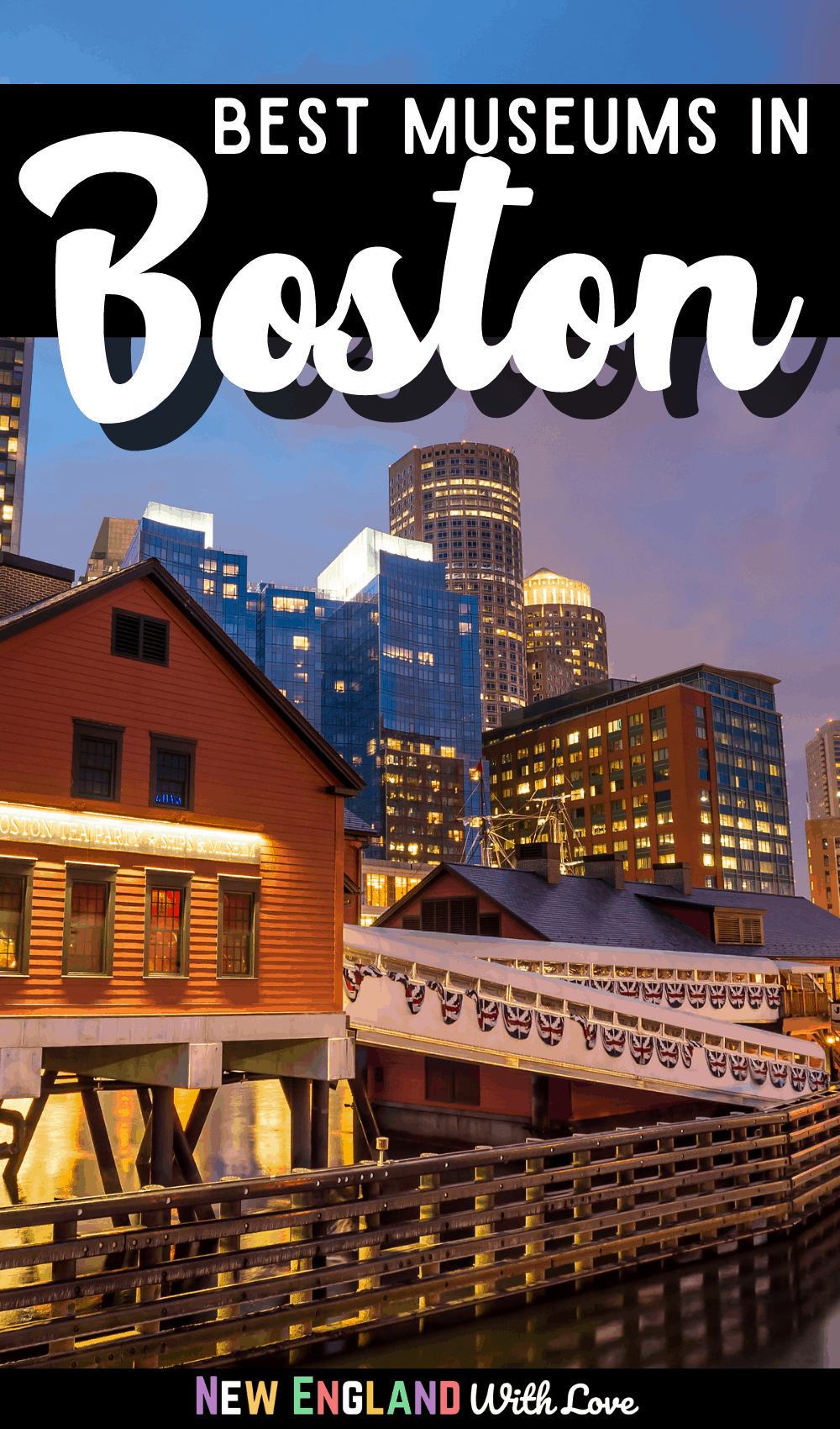 Graphic reading "Boston" with a twilight view of the city