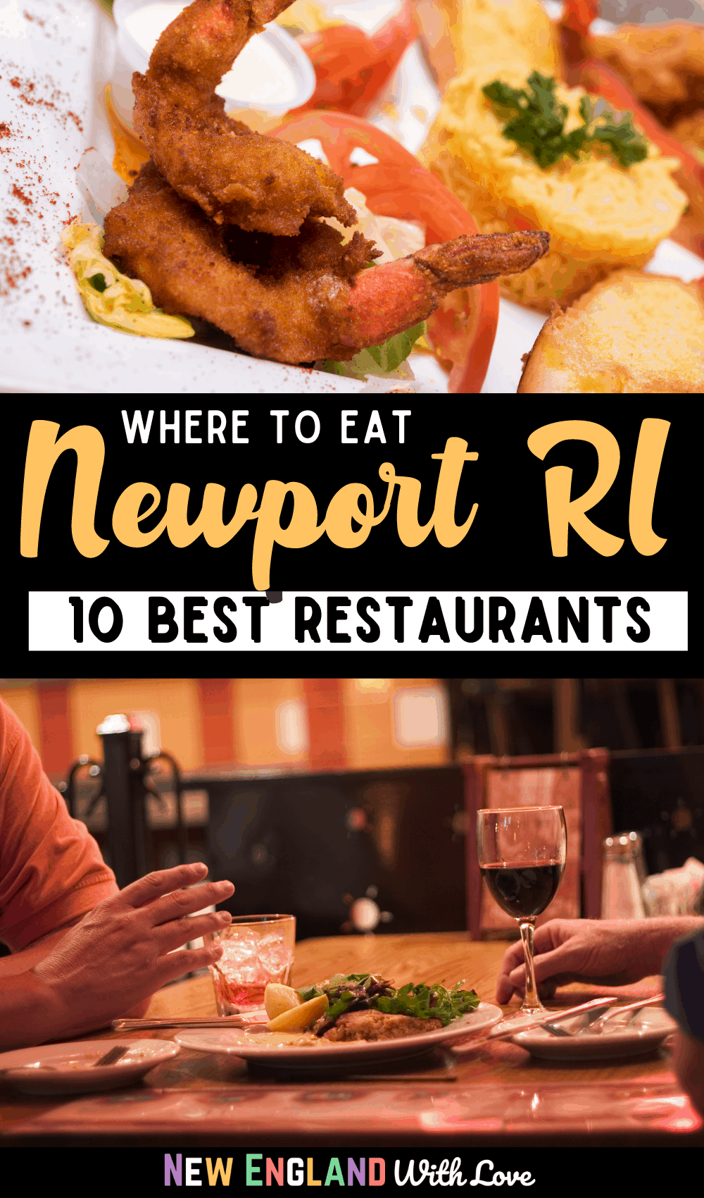 Pinterest graphic reading "Where to eat Newport R.I. 10 Best Restaurants"