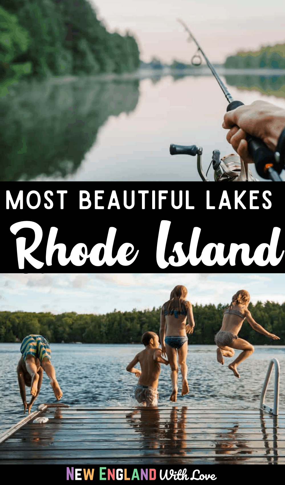 Pinterest graphic reading "Most Beautiful Lakes Rhode Island"