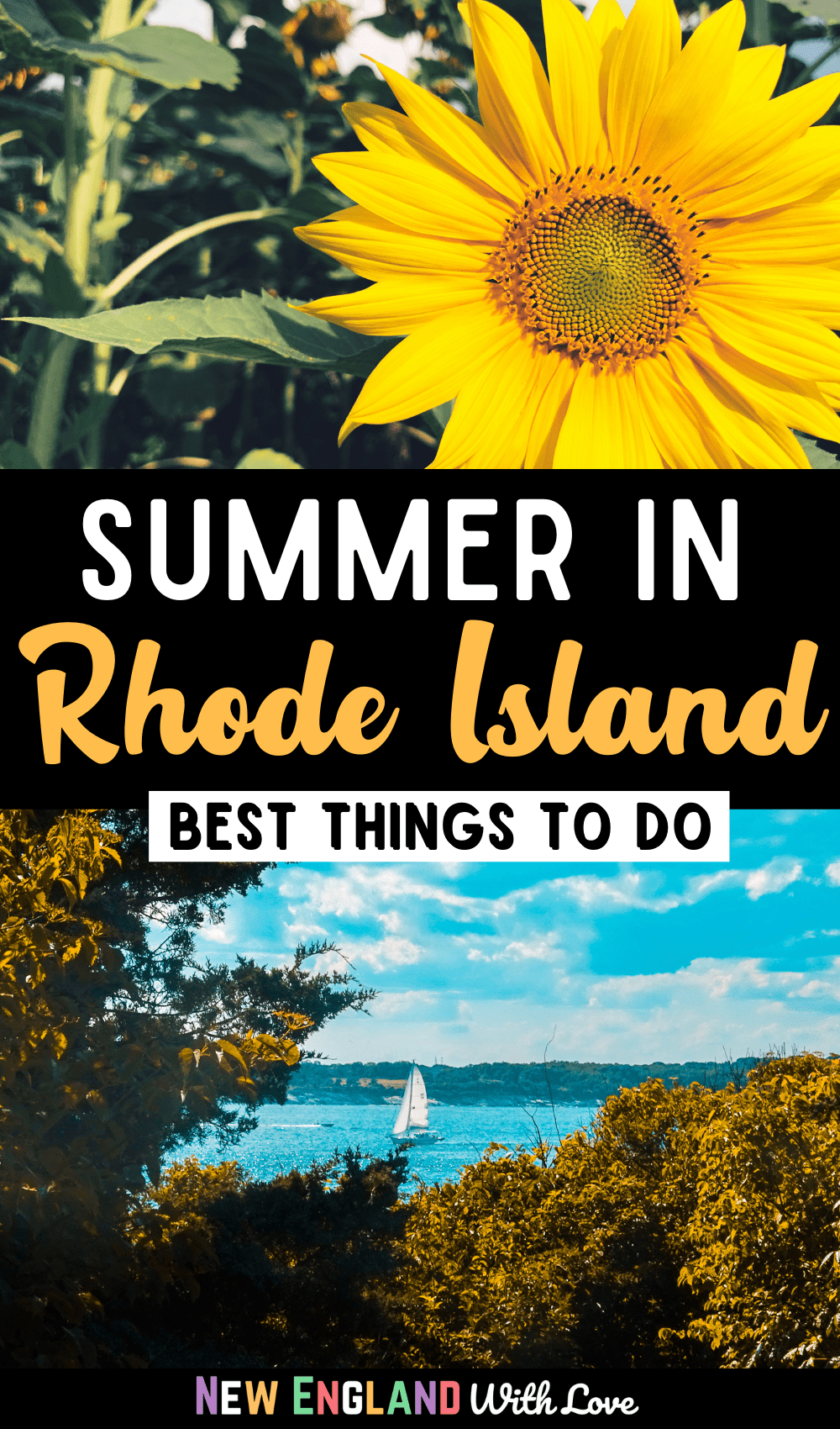 Pinterest graphic reading "Summer in Rhode Island Best Things To Do"