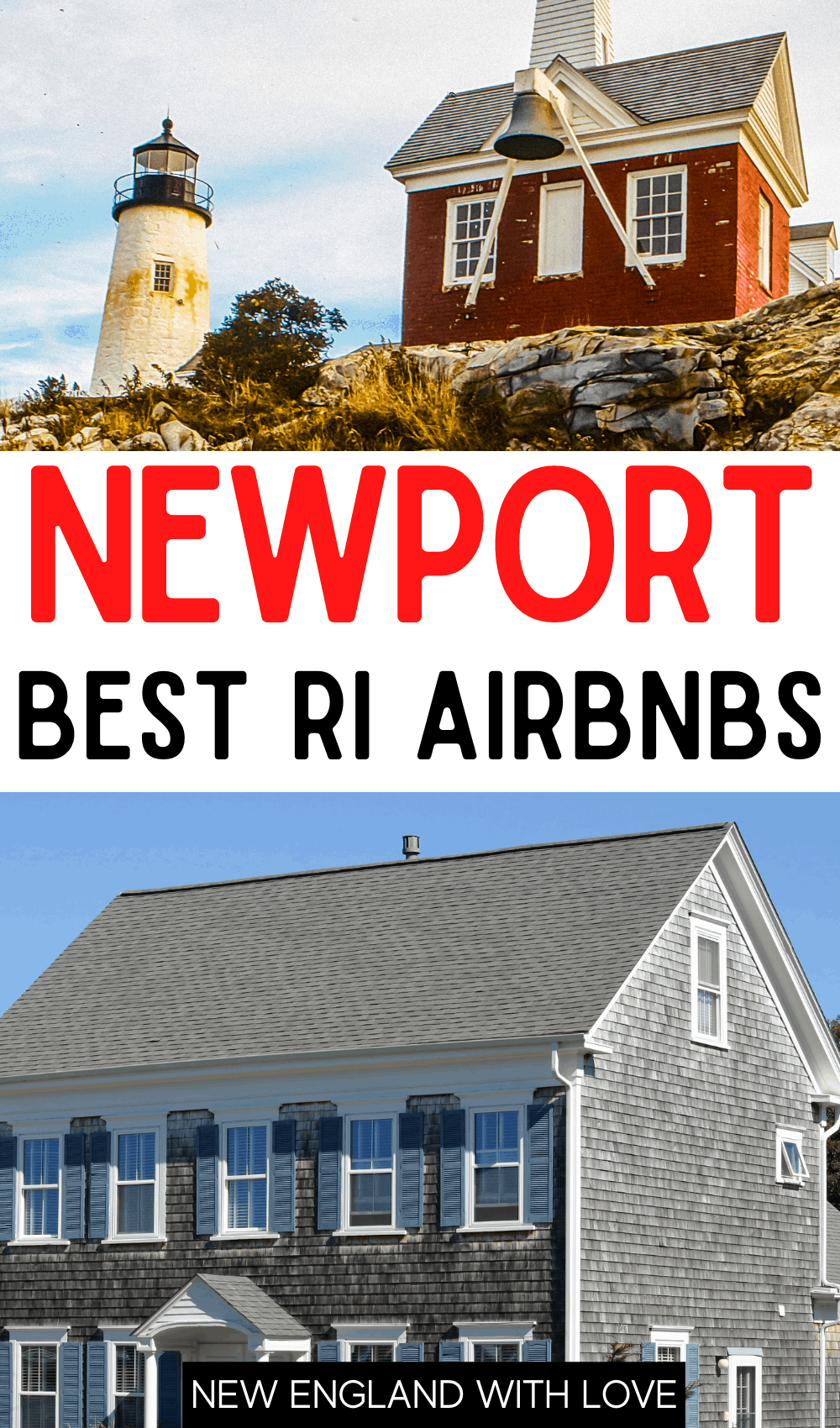 Pinterest graphic reading "NEWPORT BEST RI AIRBNBS"