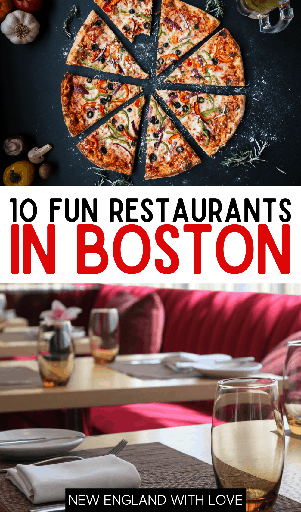 Pinterest graphic reading "10 Fun Restaurants in Boston"