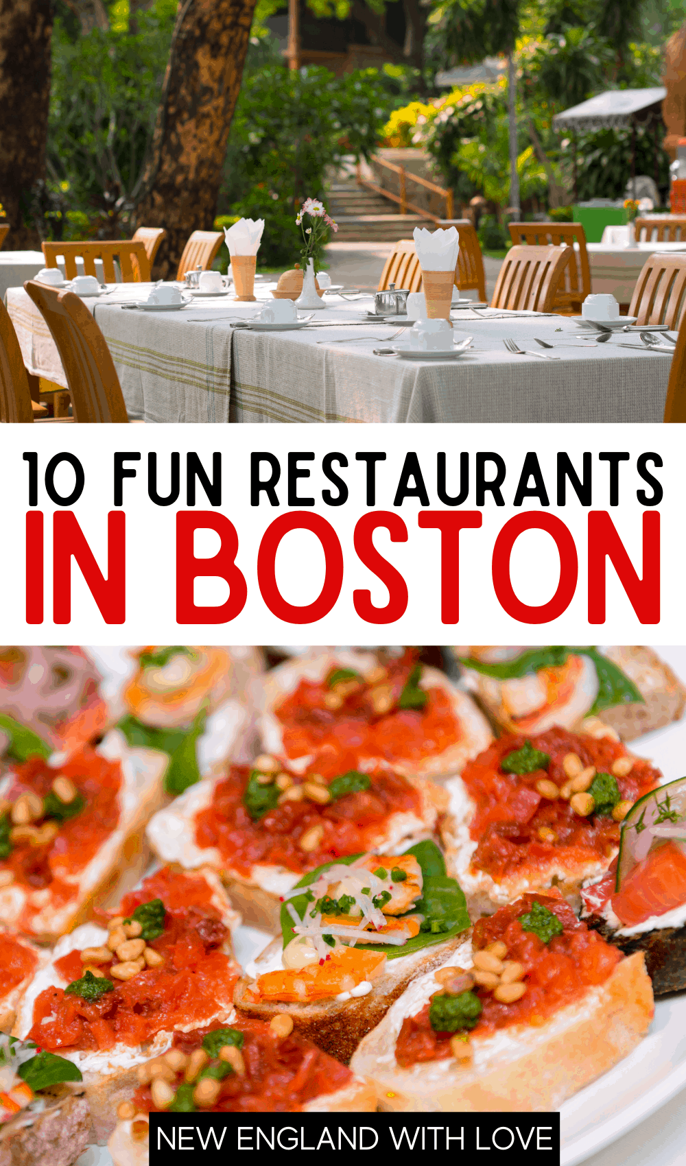 Pinterest graphic reading "10 Fun Restaurants in Boston"