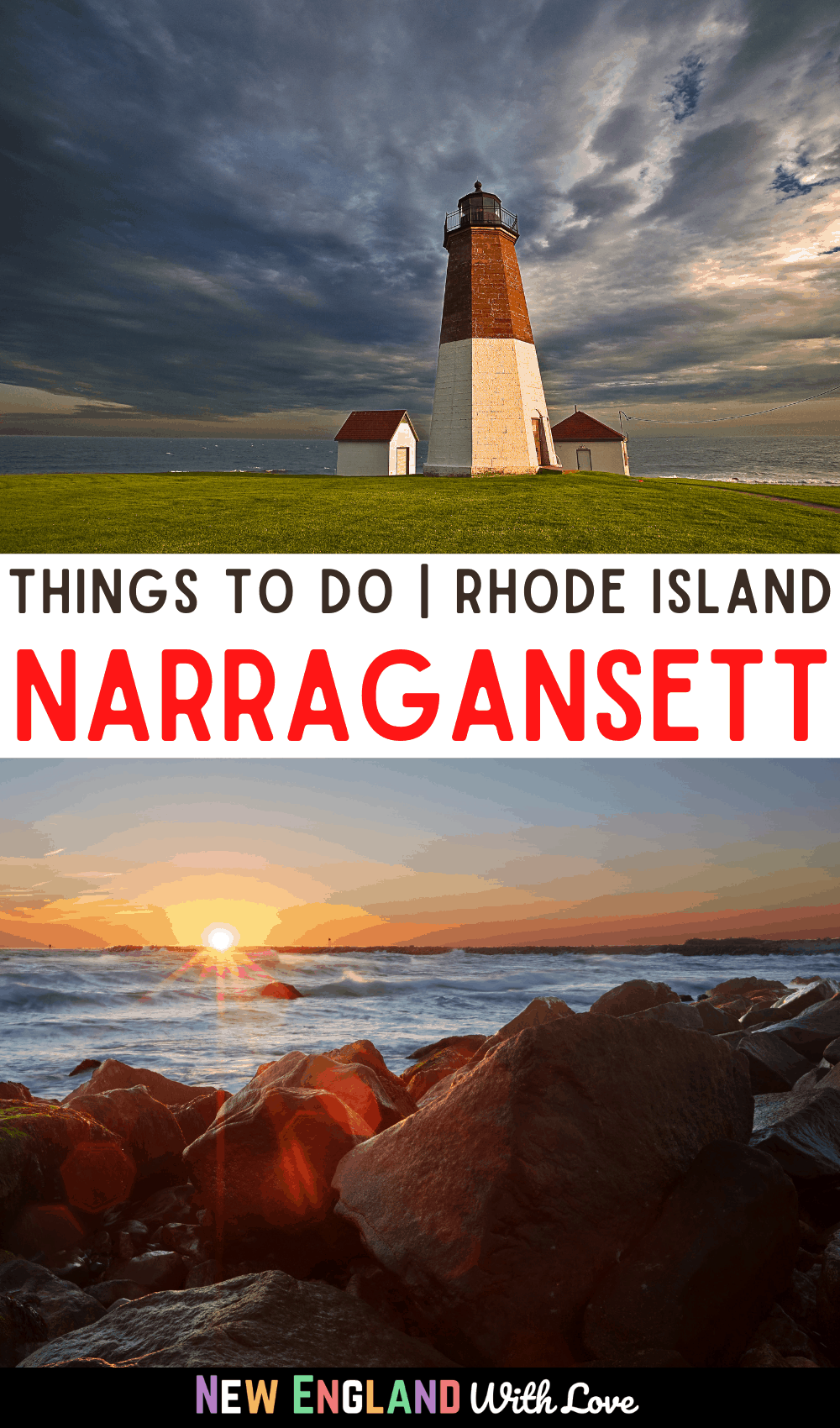 Pinterest graphic reading "THINGS TO DO RHODE ISLAND NARRAGANSETT"