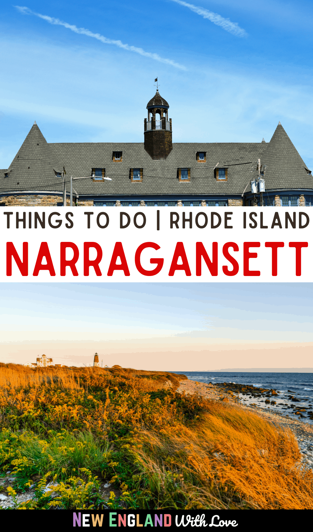 Pinterest graphic reading "THINGS TO DO RHODE ISLAND NARRAGANSETT"