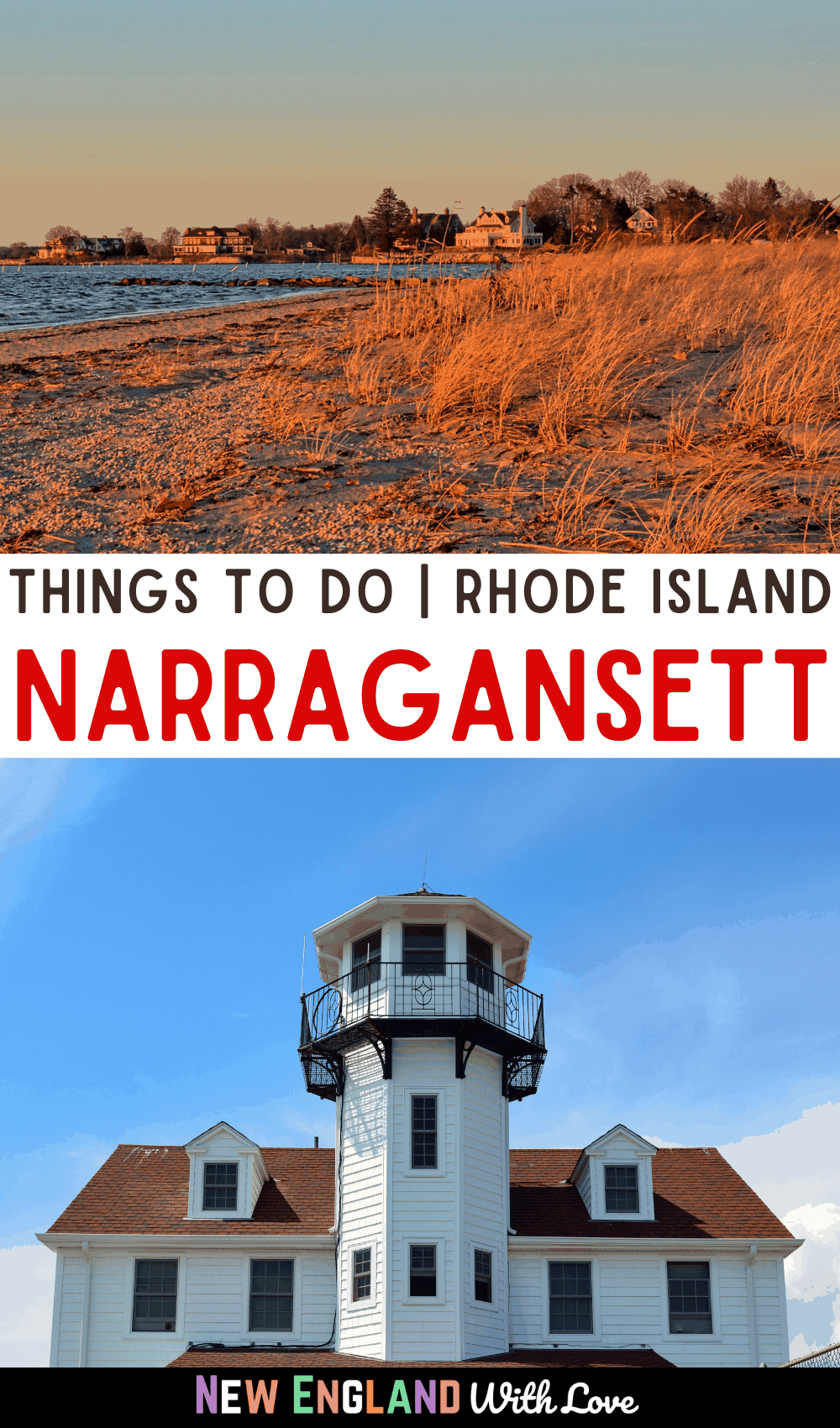 Pinterest graphic reading "THINGS TO DO RHODE ISLAND NARRAGENSETT"
