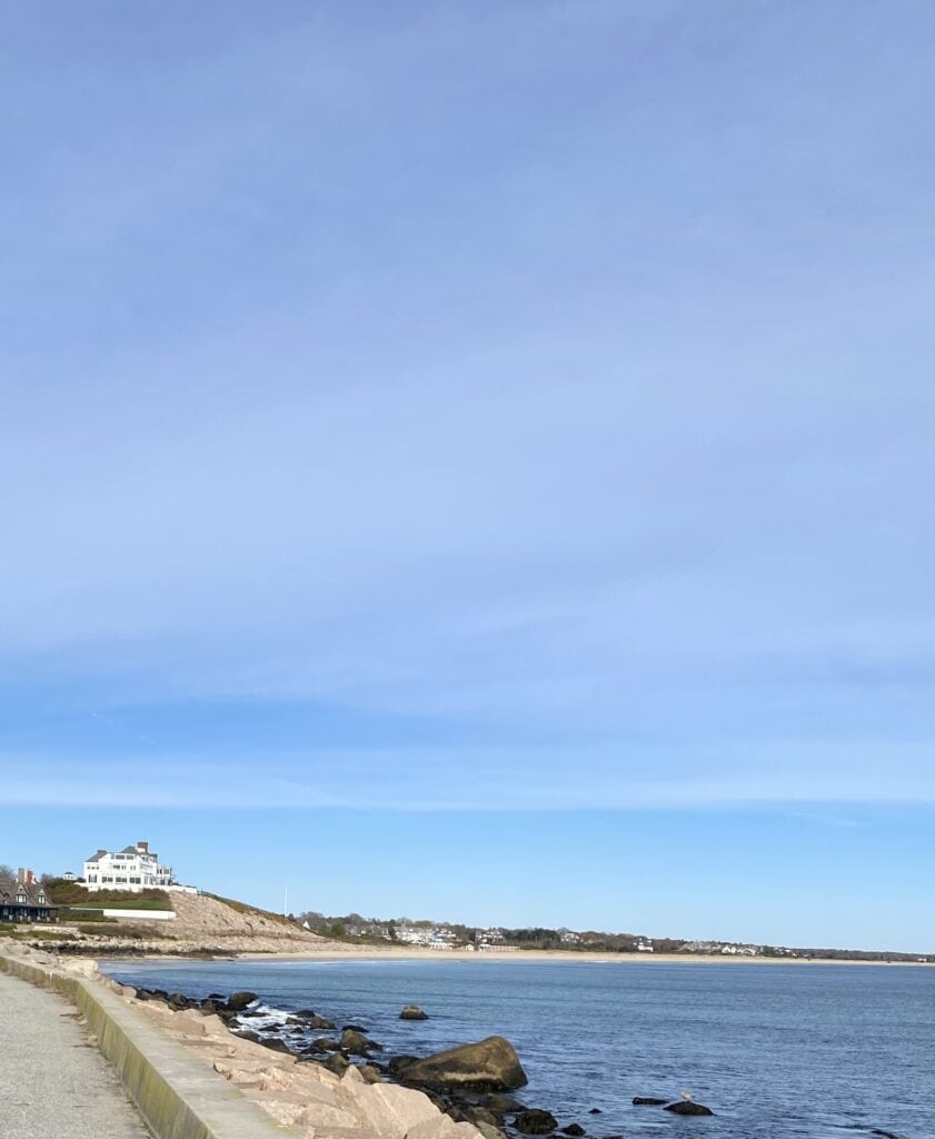 The ocean shore along the Rhode Island beach town of Westerly