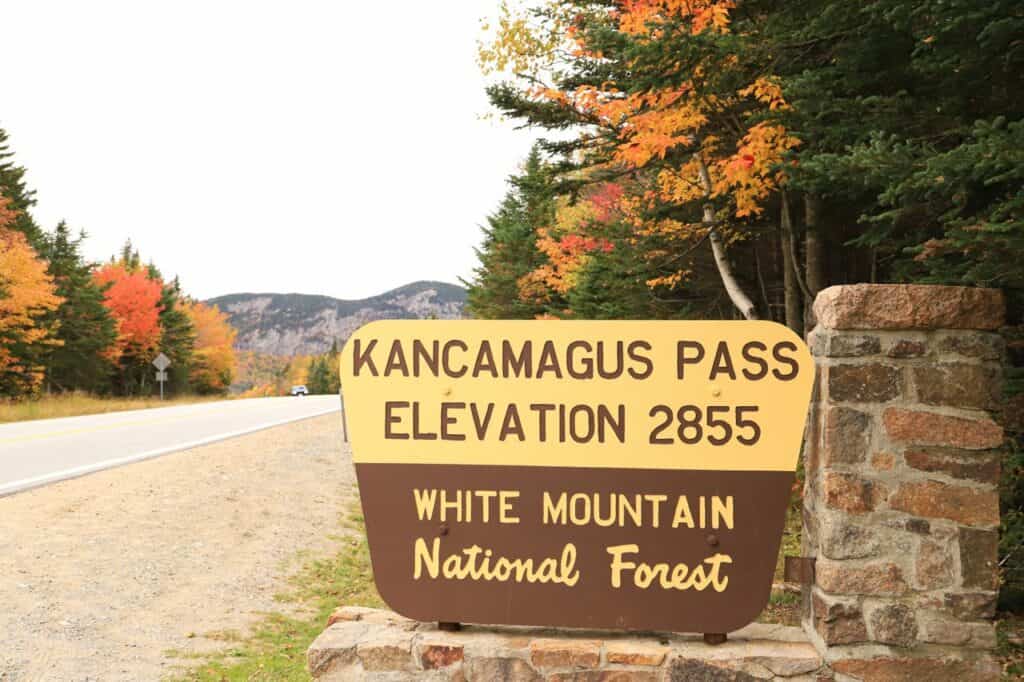 sign for kancamagus pass white mountain national forest new hampshire