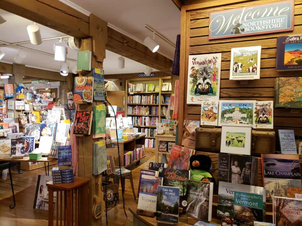 interior of a cozy bookstore in Manchester, Vermont