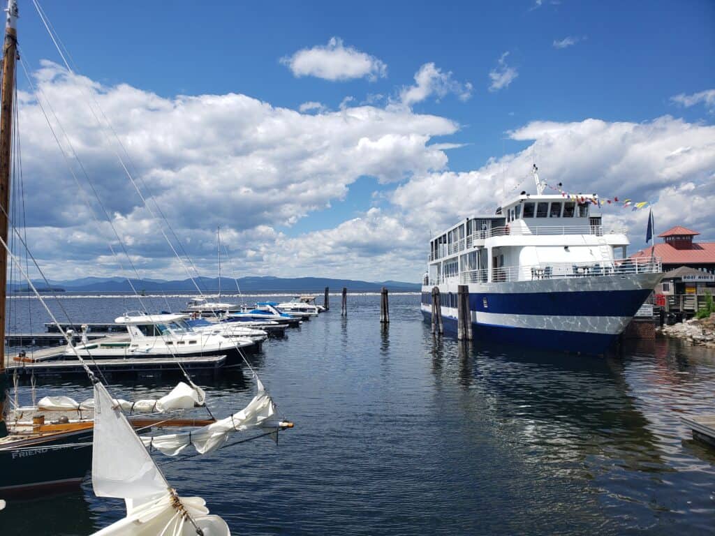 boats docked at lake champlain vermont on a sunny day