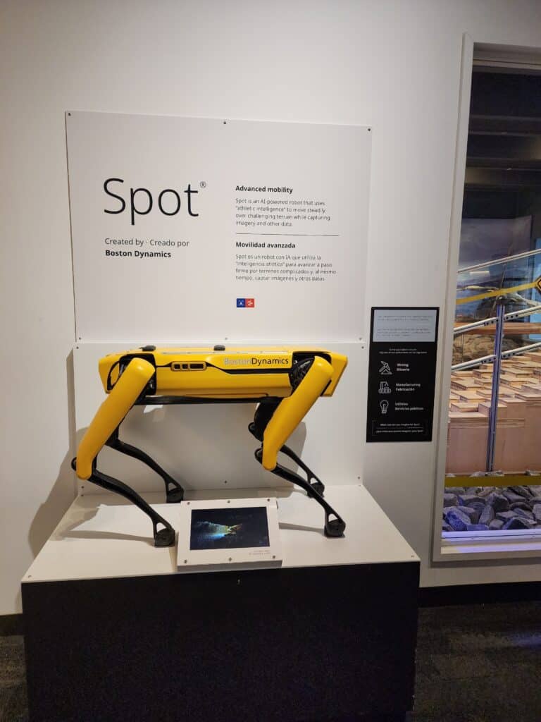 Exhibit of 'Spot', the advanced mobility robot by Boston Dynamics, on display at the Museum of Science in Boston, a cutting-edge attraction for technology enthusiasts exploring Boston